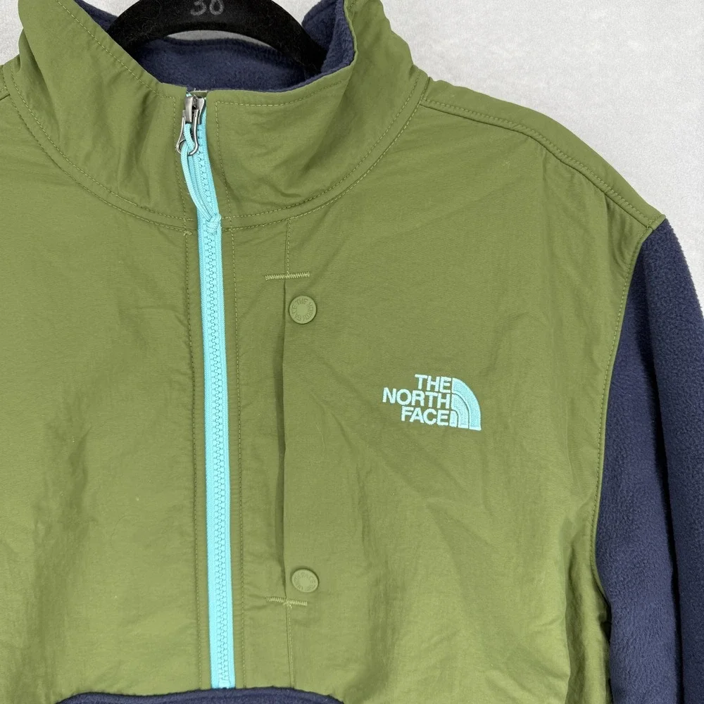 The North Face Fleece Pullover Men XL Green Navy Blue Quarter Zip‎ Colorblock